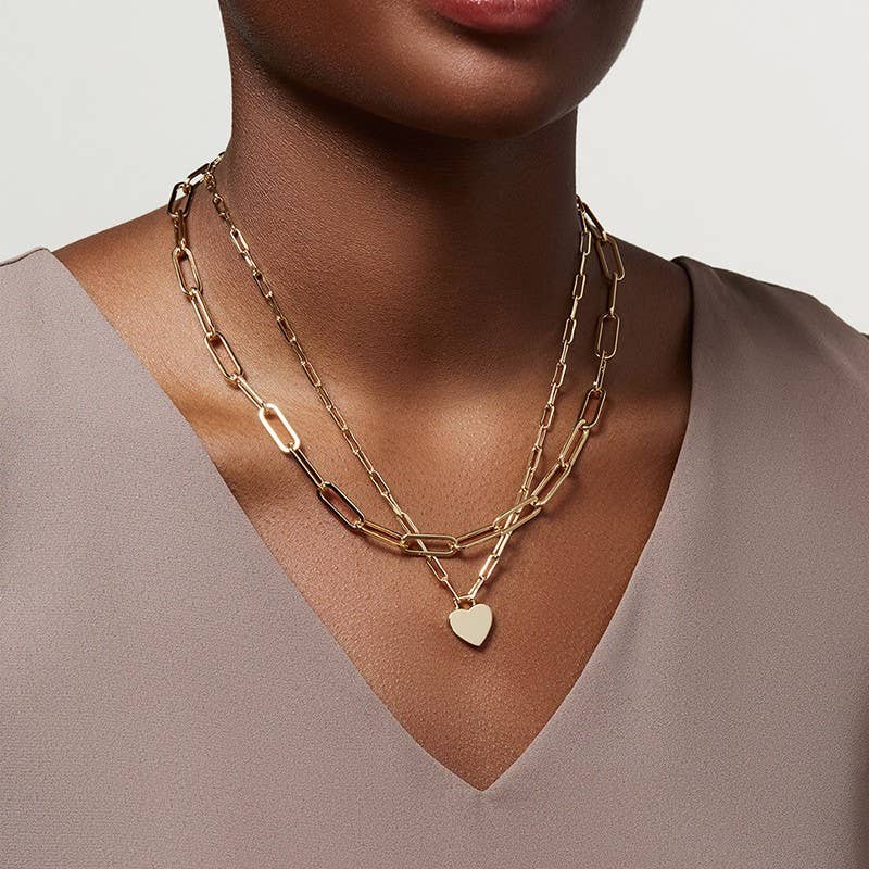 18K STAINLESS STEEL TARNISH FREE LAYERED HEART NECKLACE