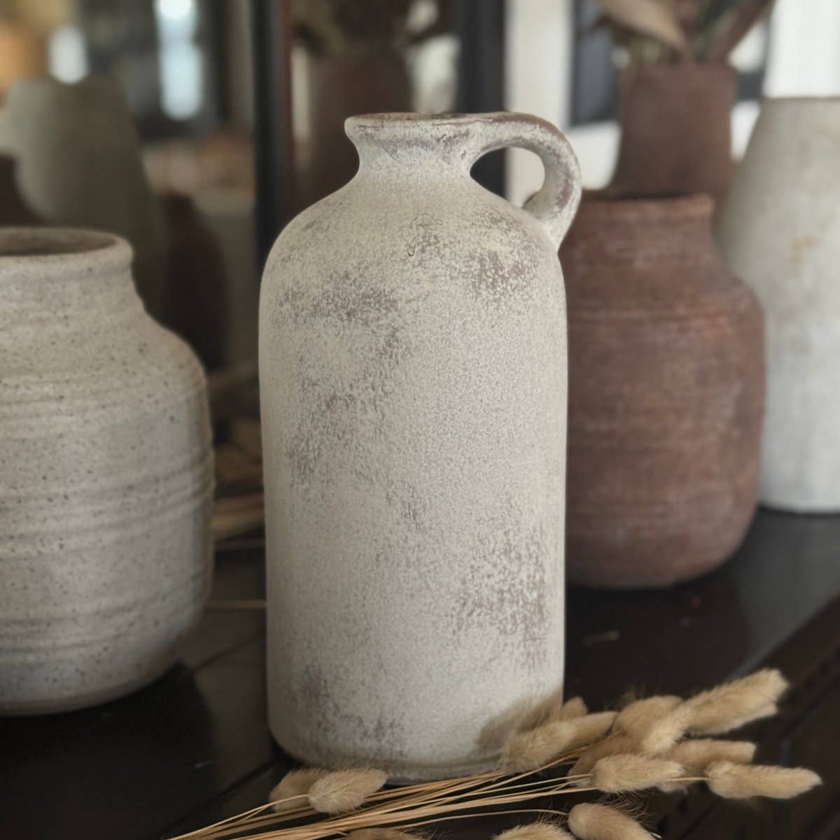 10.5" Cream Single Handle Vase