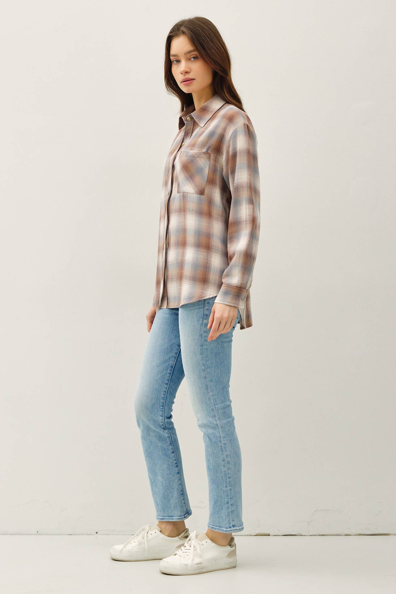 Mocha Plaid Button Down Shirt