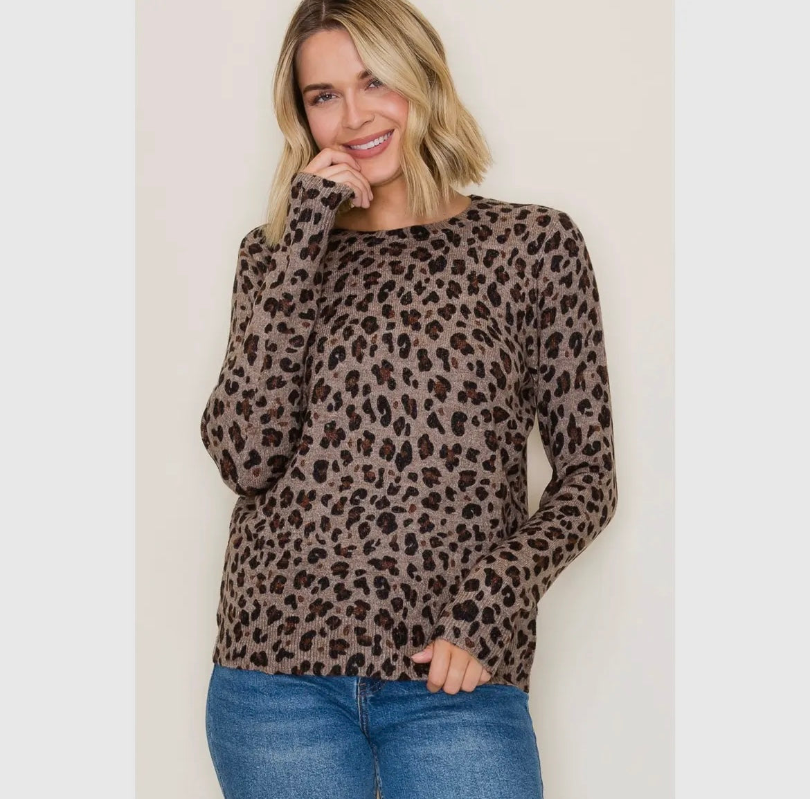 Mocha Leopard Crew Neck Sweater