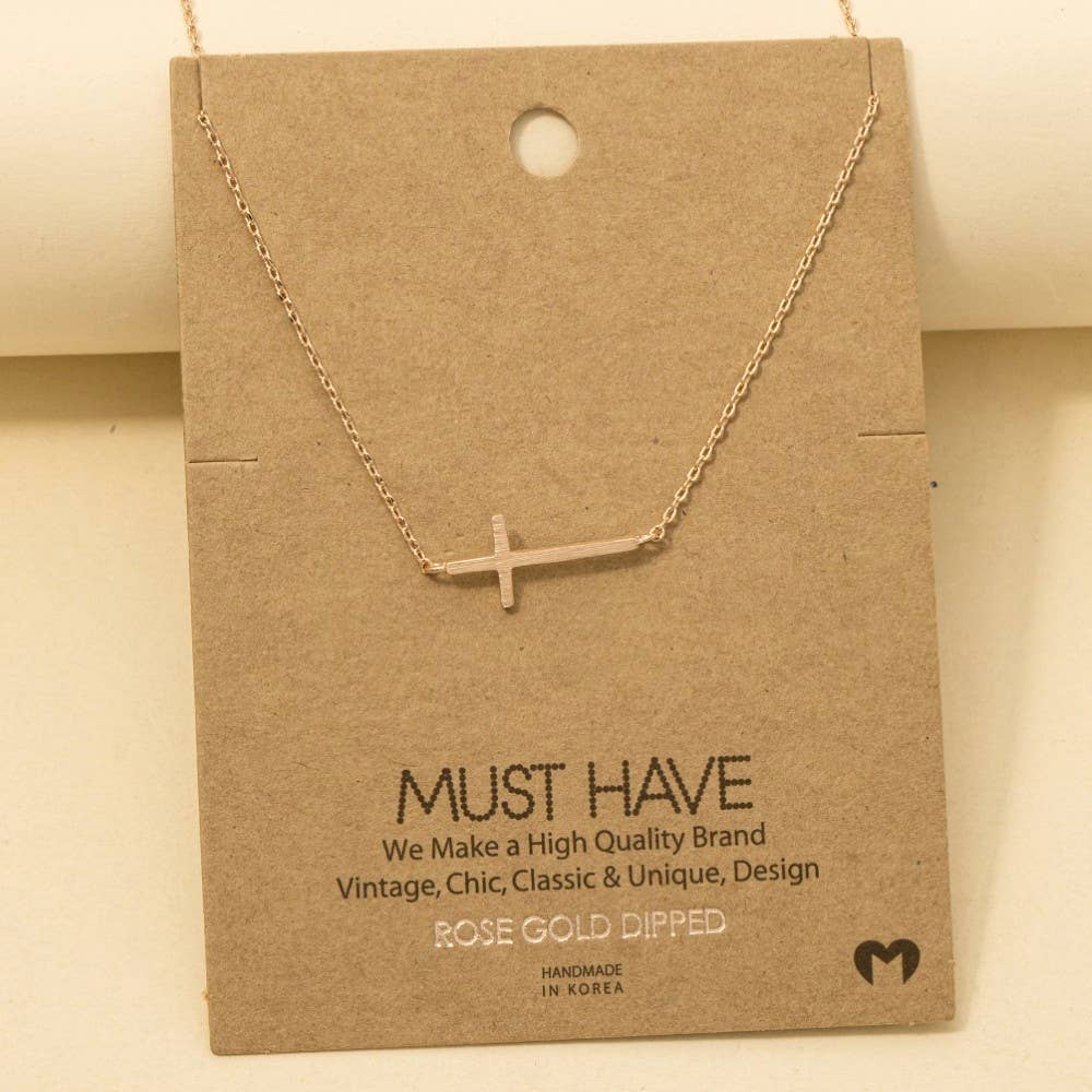 Gold Dipped Side Cross Pendant Necklace