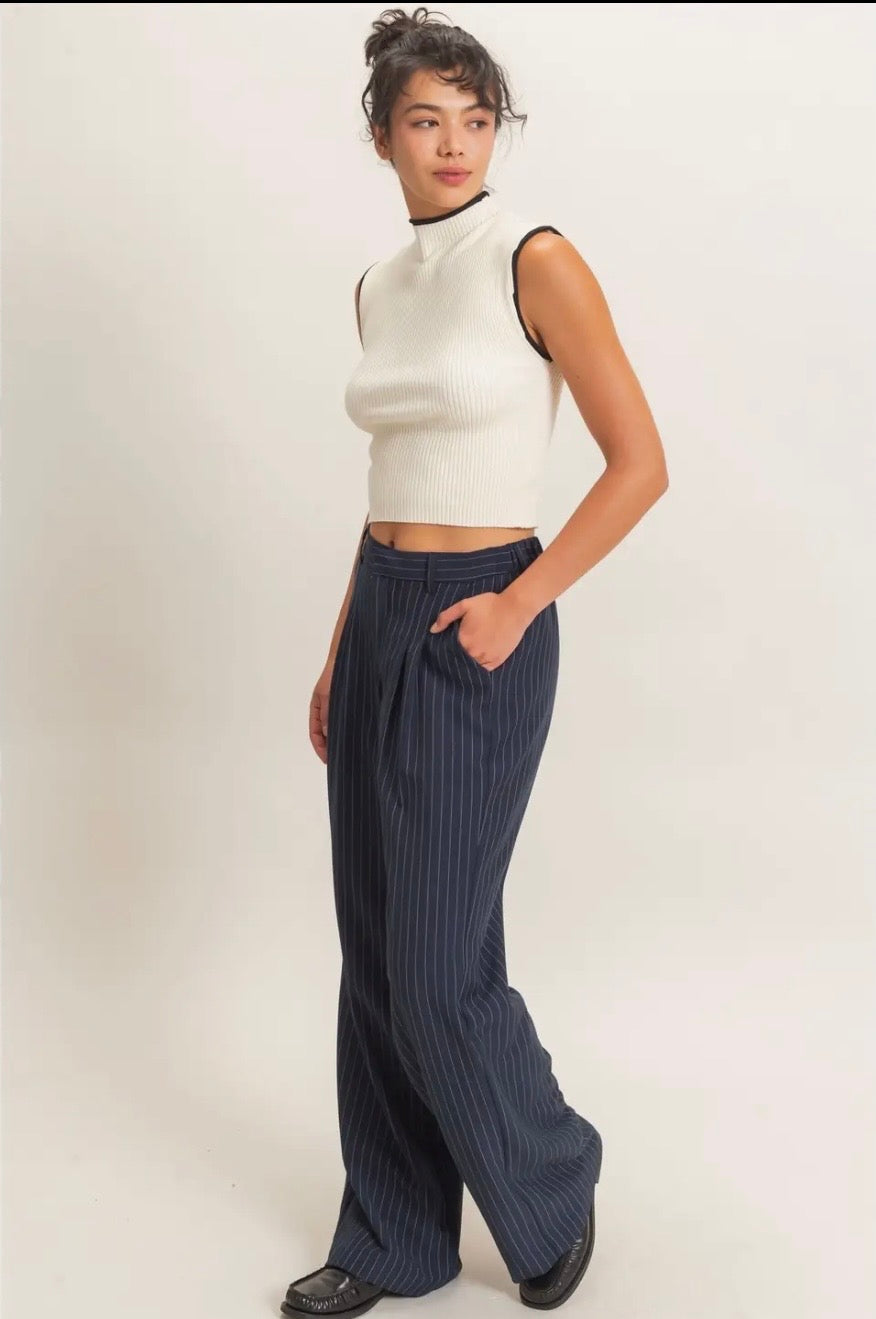 Pinstripe Wide-leg Trousers