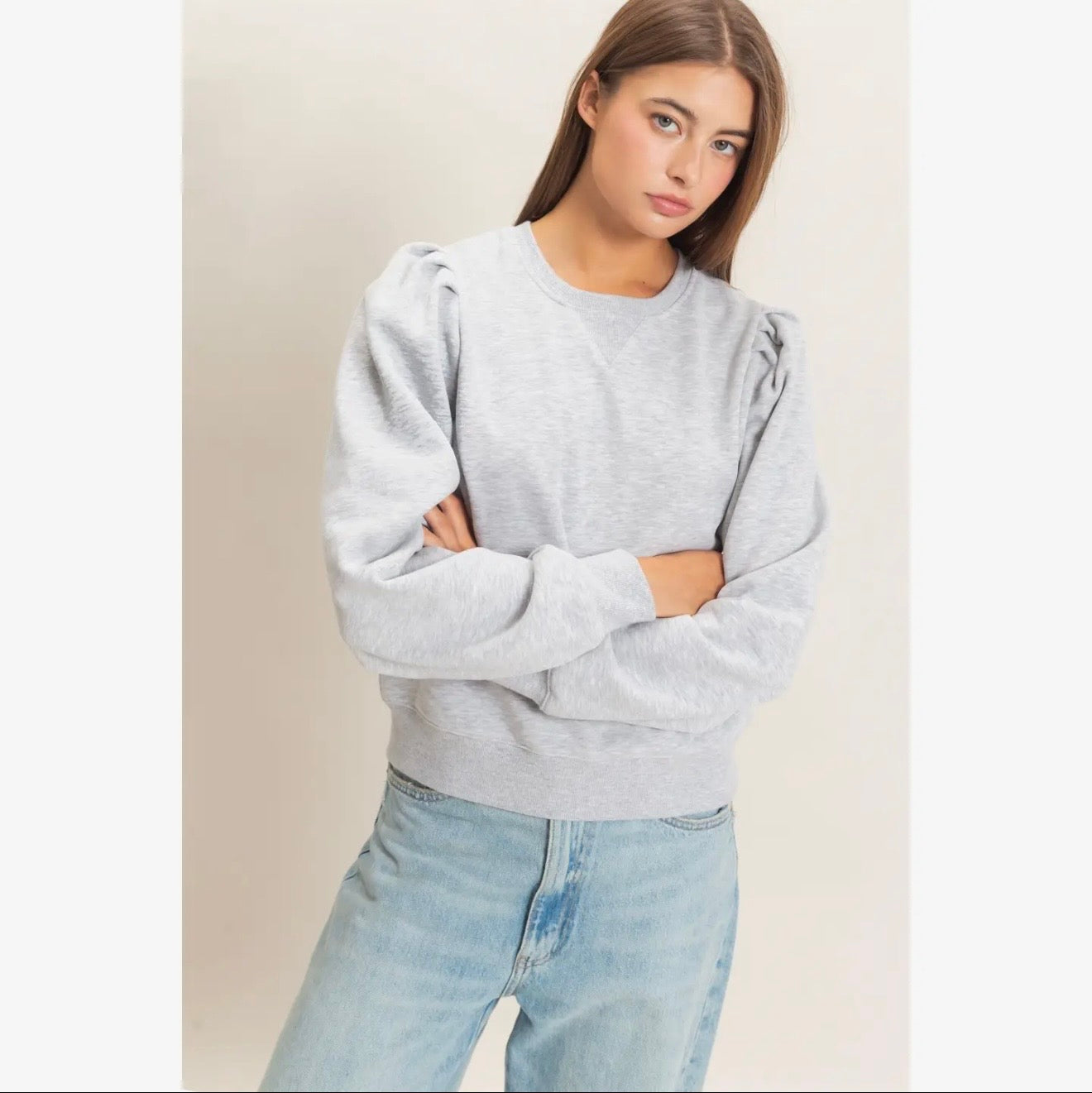 Puff Sleeve Crewneck Sweatshirt