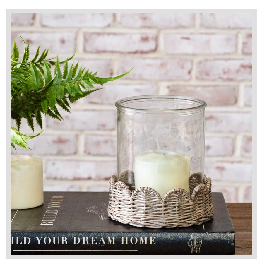 6.3" Willow Base Glass Candle Holder
