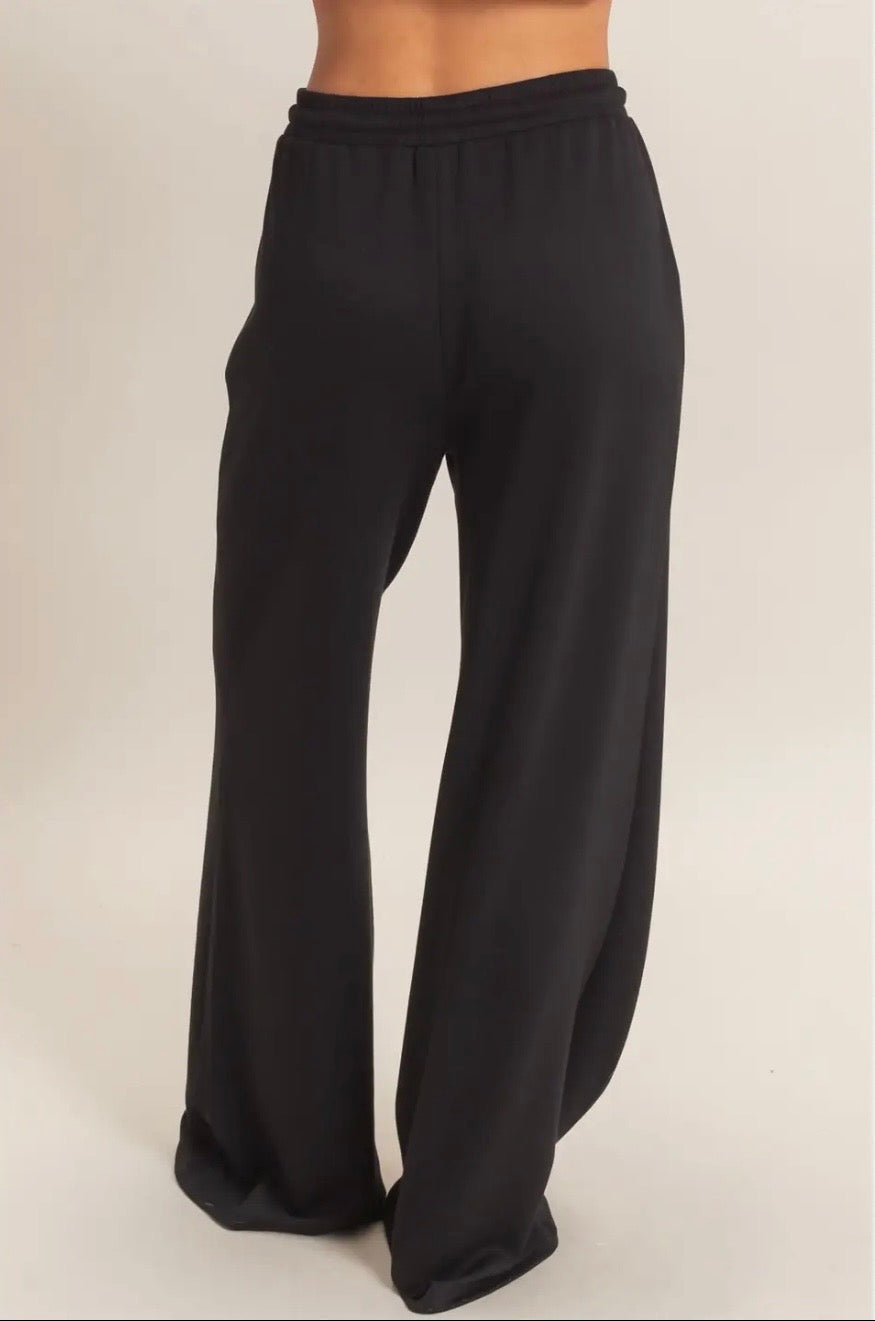 Drawstring Waist Pintuck Wide Leg Pants