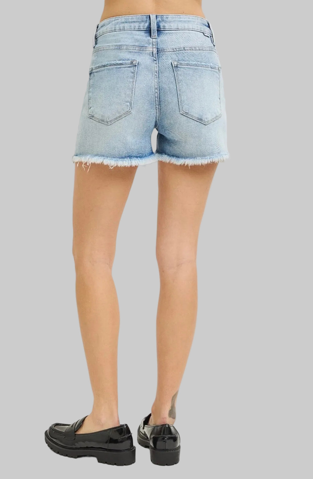 Risen Tummy Control Light High Rise Fray Hem Denim Short