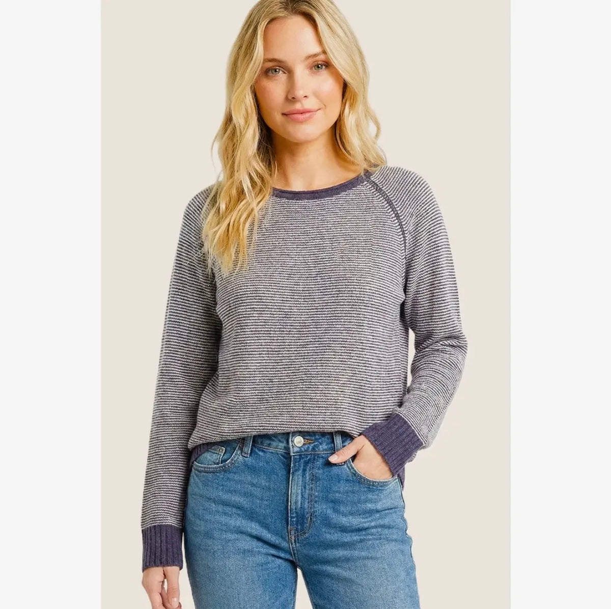 Pinstripe Crewneck Sweater