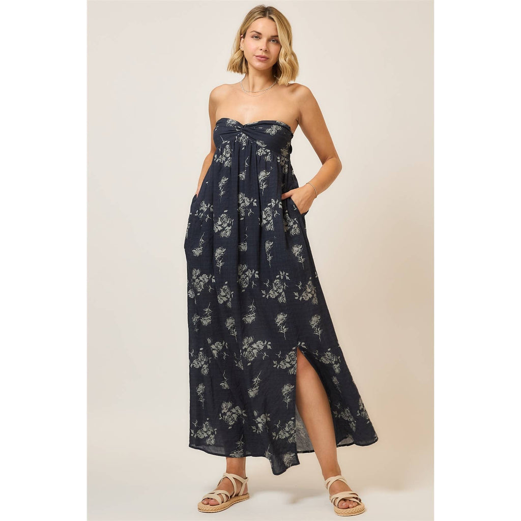 Floral Strapless Open Back Maxi Dress