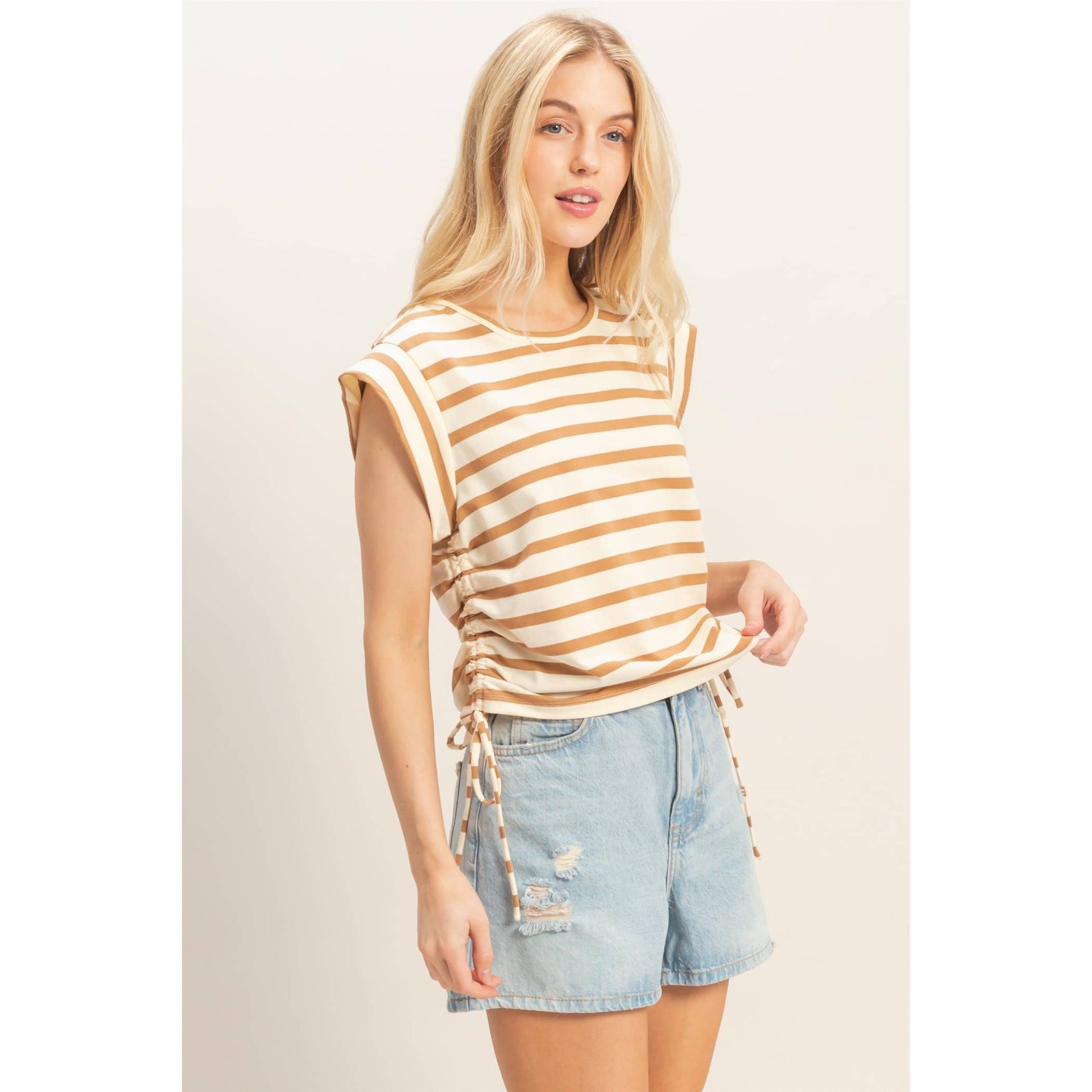 Striped Sleeveless Tie-Side Top