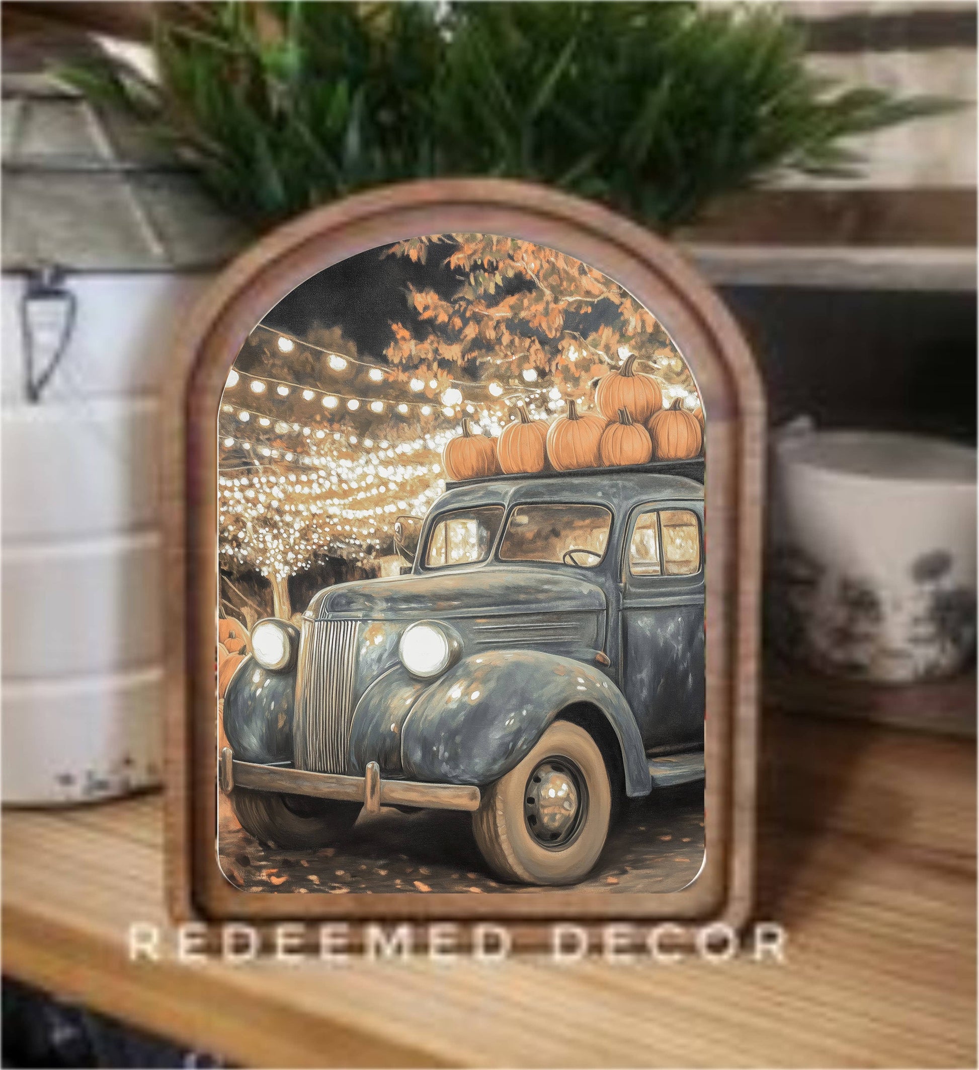 Arch Top Fall Truck Framed Art 8.25 x11"