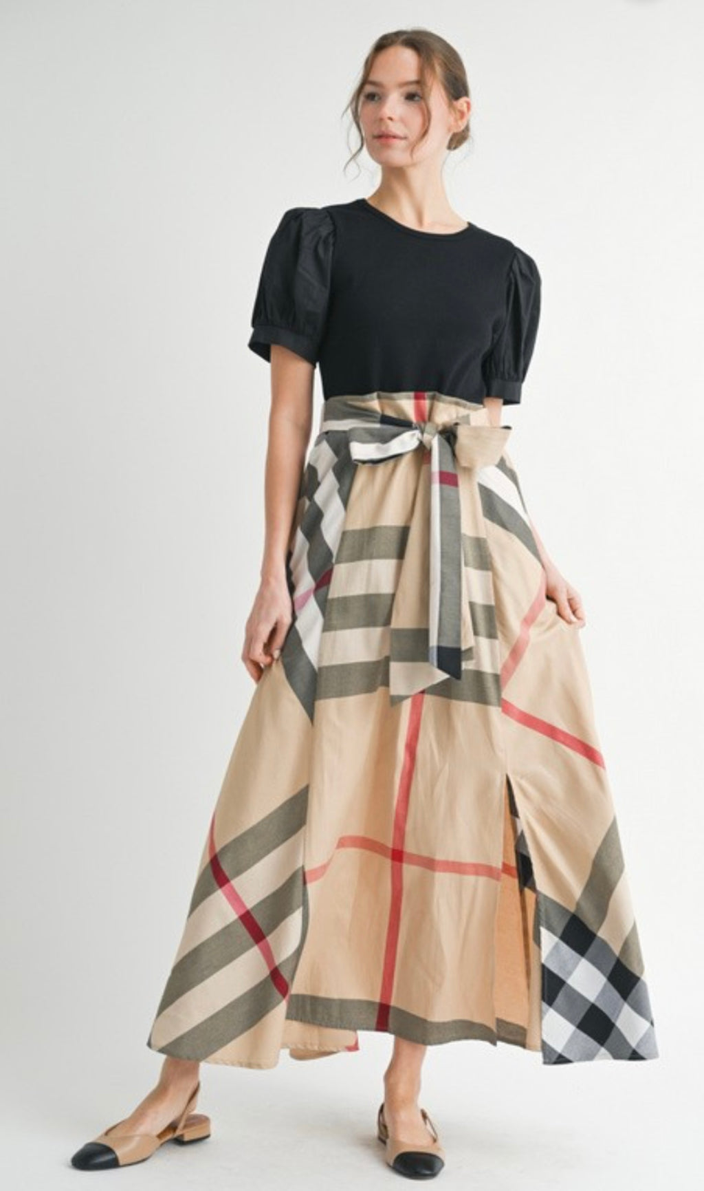 Black + Plaid Shirt and Maxi Skirt Set
