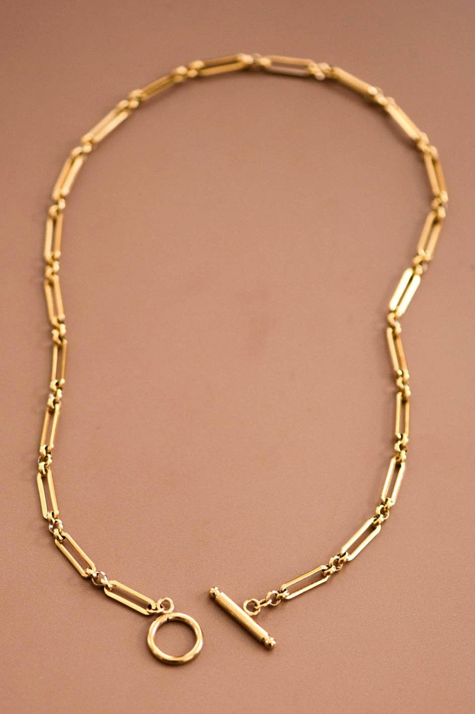 18K Gold Plated Waterproof Stainless Steel Paperclip Toggle Necklace