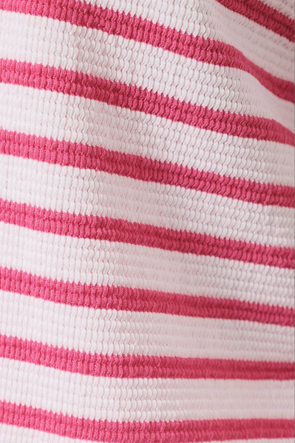 ROUND NECK SHORT SLEEVE ELASTIC CUFF STRIPE TOP