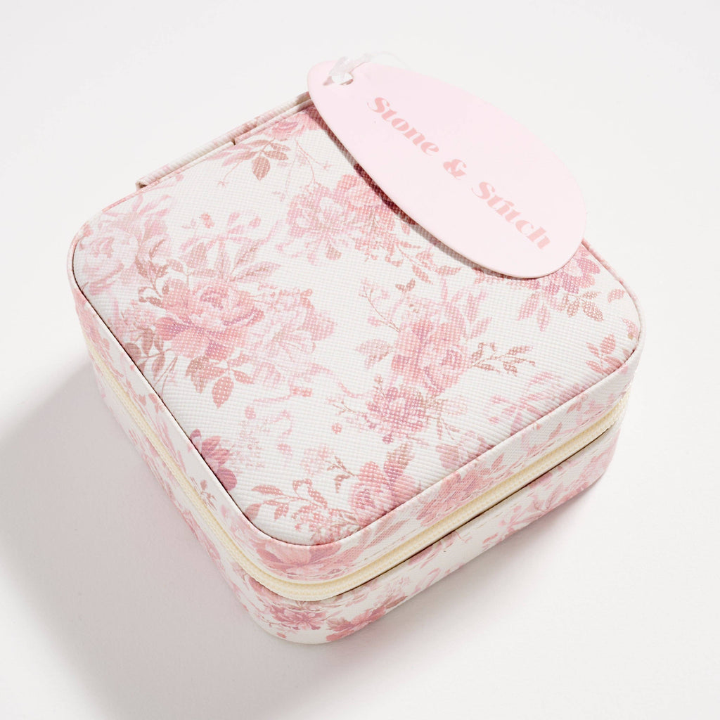 Floral Travel Jewelry Box with Mirror – Compact Organizer for Rings, Earrings & Necklaces