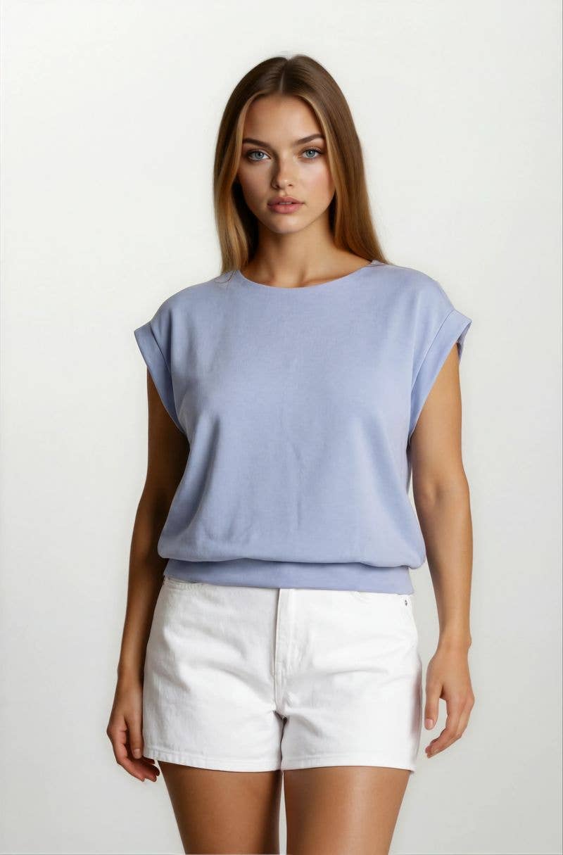 BRUSHED MODAL DROP SHOULDER PLEATED TOP