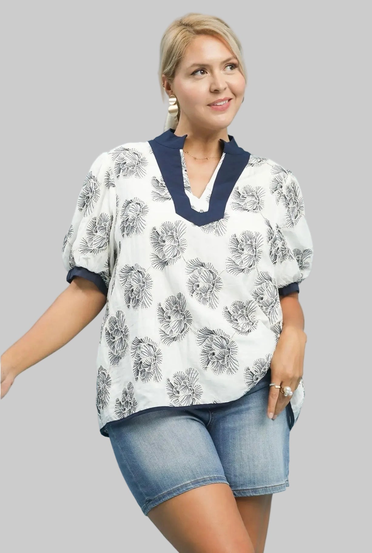 Curvy Embroidered Floral Top