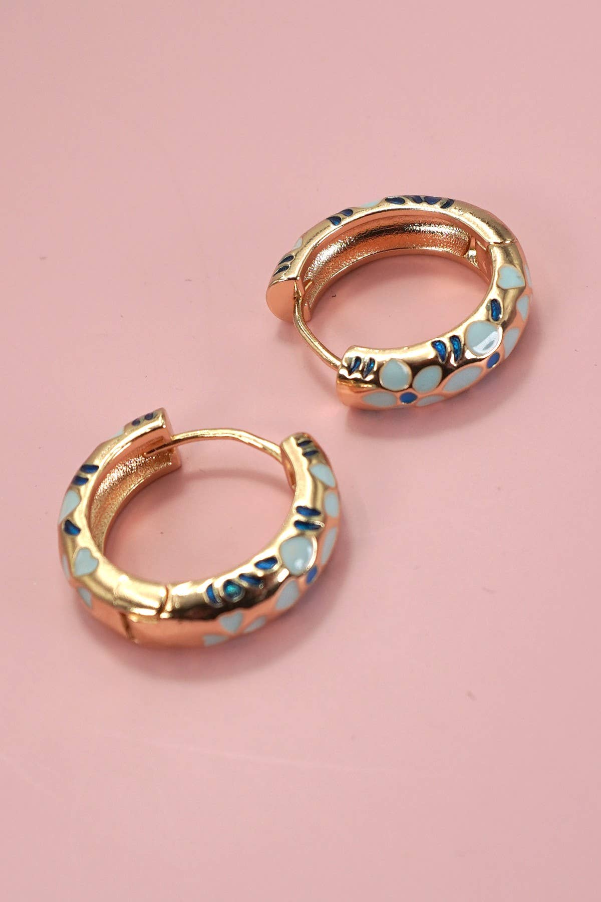 COLORFUL ENAMEL FLOWER HUGGIE HOOP EARRINGS