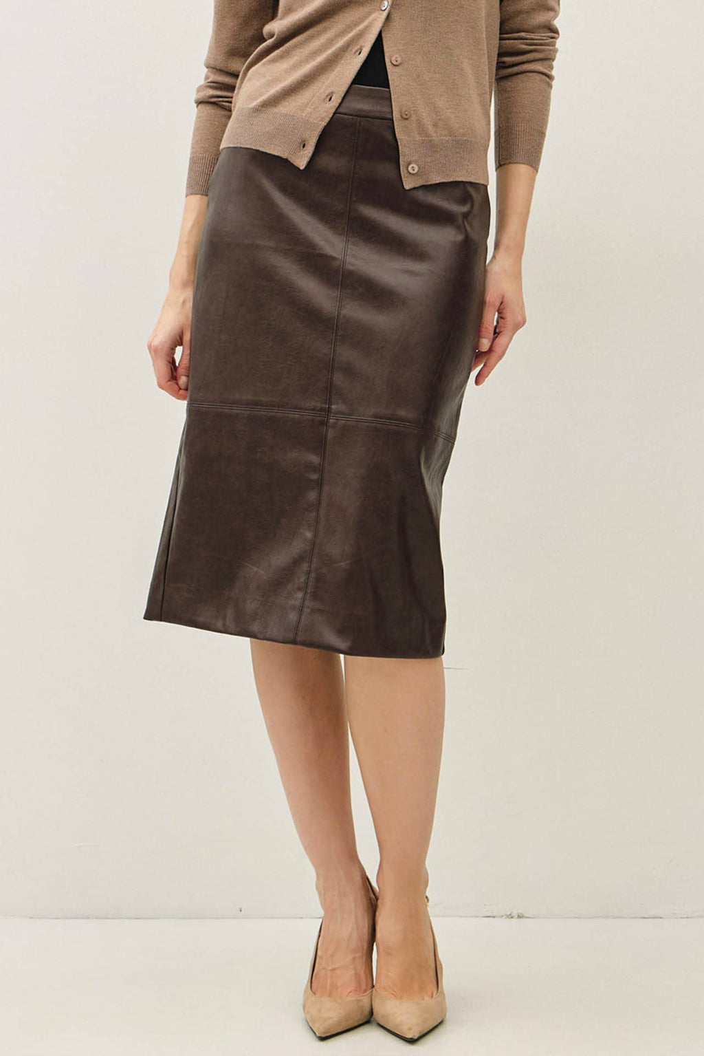 FAUX LEATHER KNEE LENGTH PENCIL SKIRT