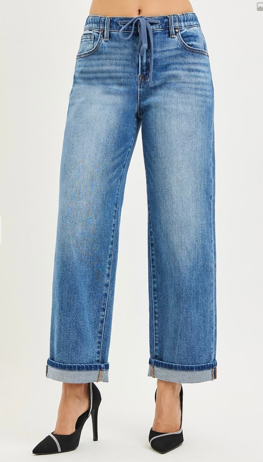 Risen Drawstring Waist Boyfriend Ankle Jean