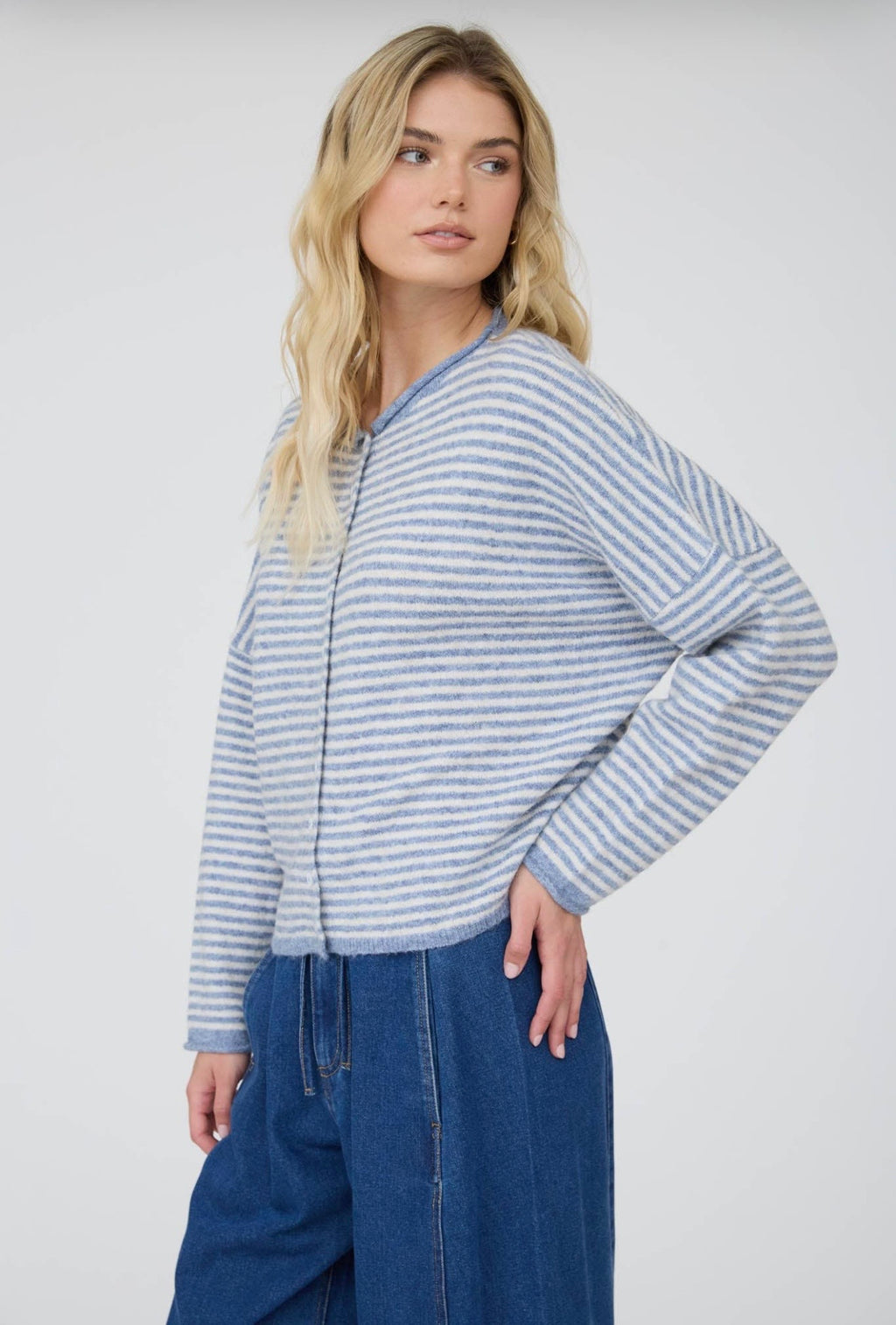 Stripe Raw Edge Cardigan