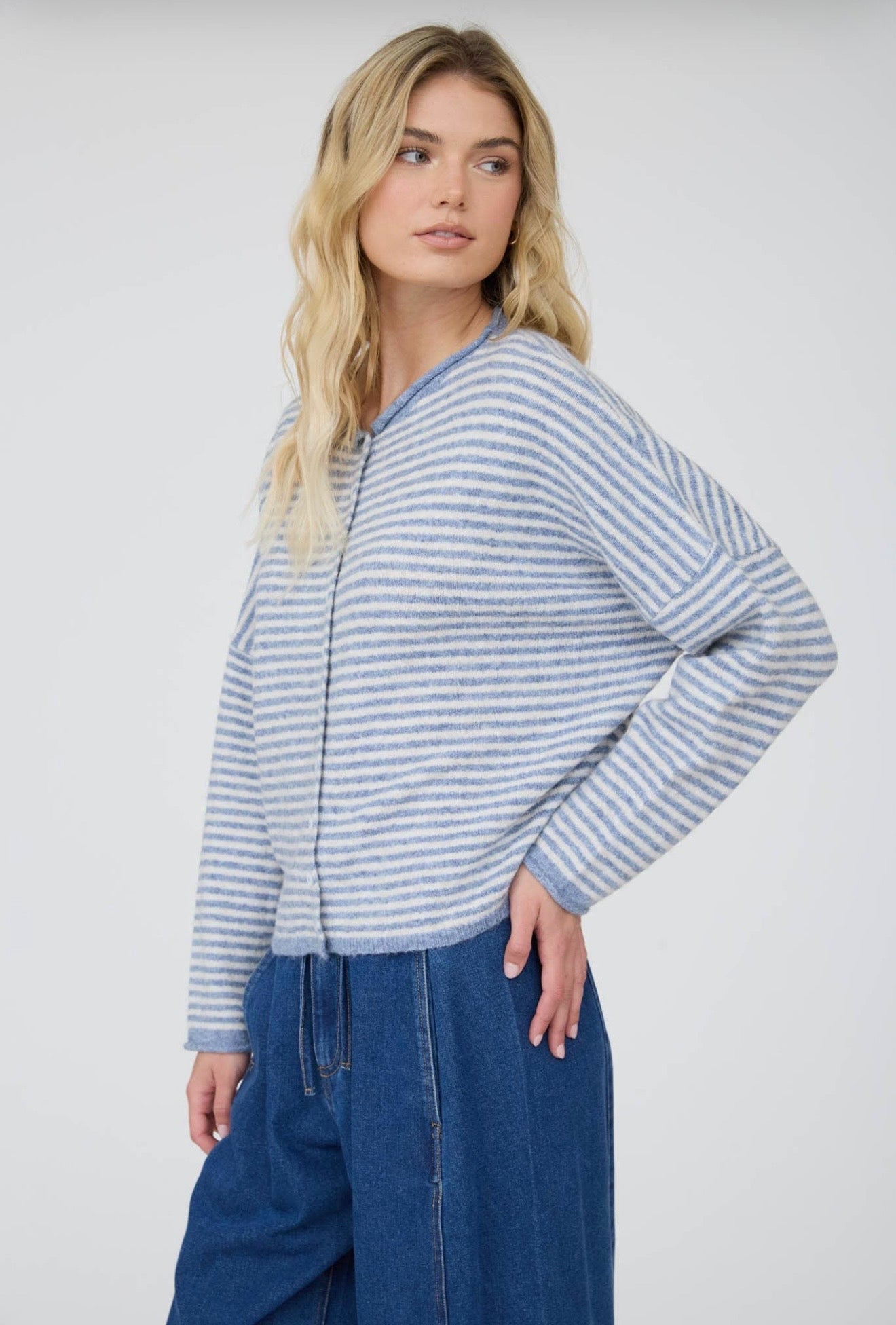 Stripe Raw Edge Cardigan
