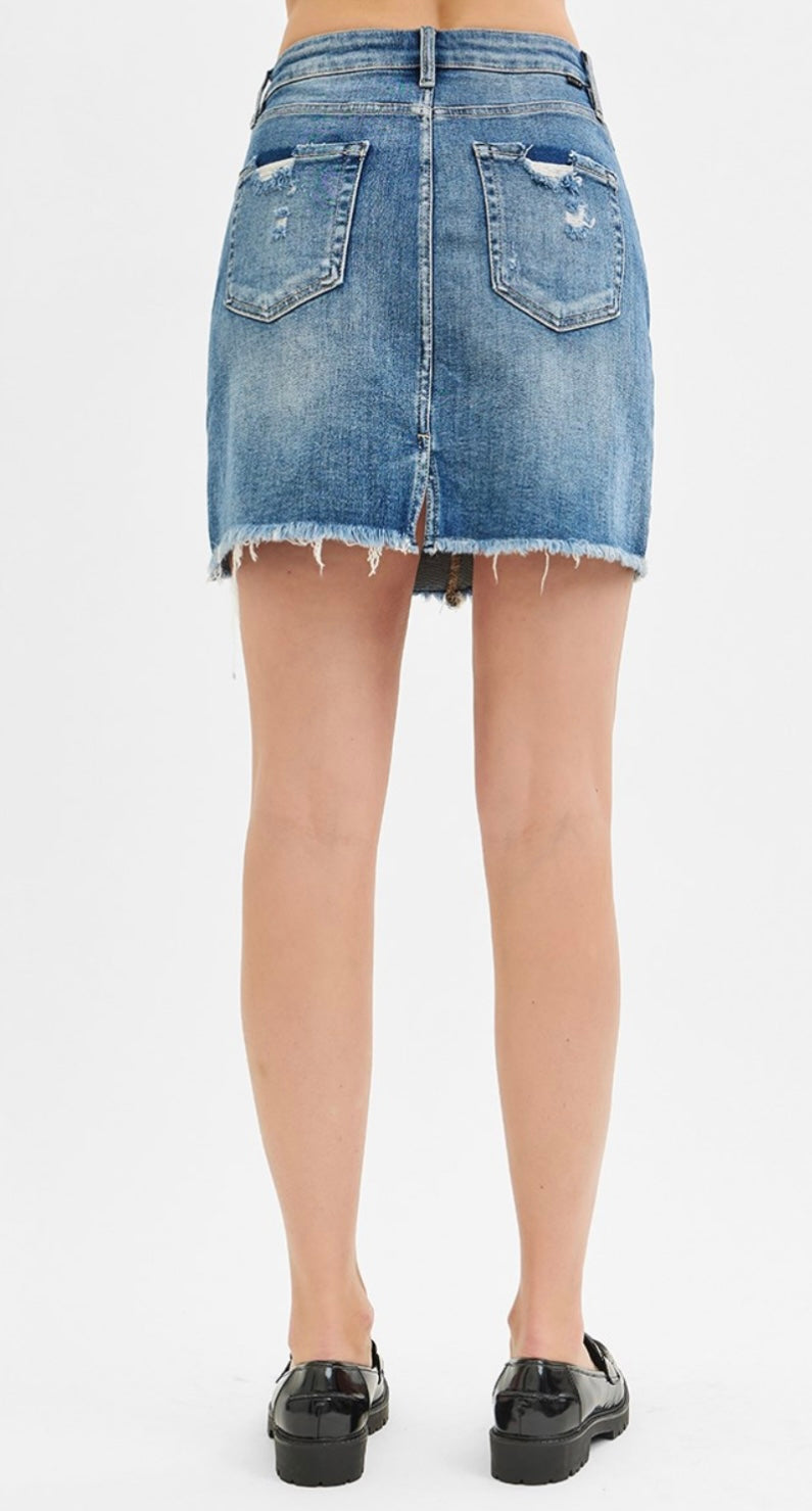 Risen Frayed Hem Denim Skirt