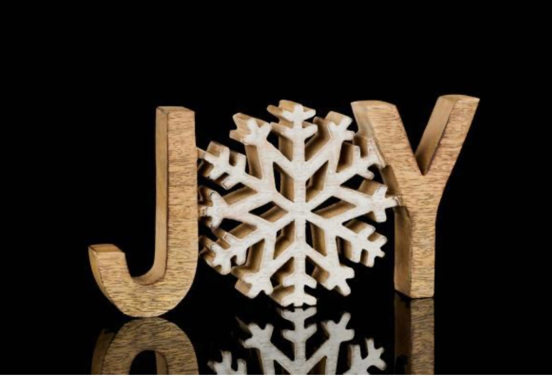 Mango Wood "JOY" Snowflake