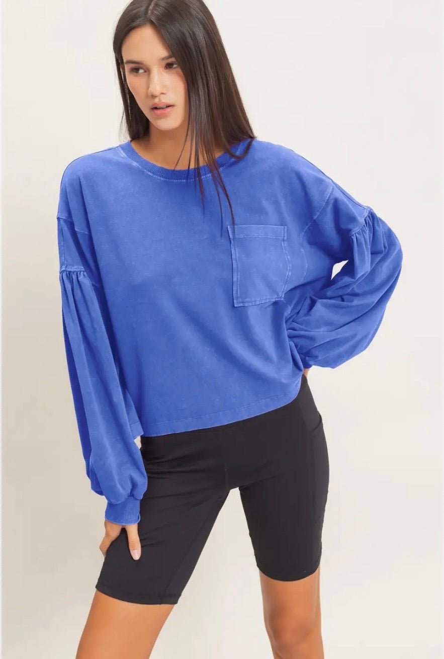 Mineral Wash Puff Sleeve Top