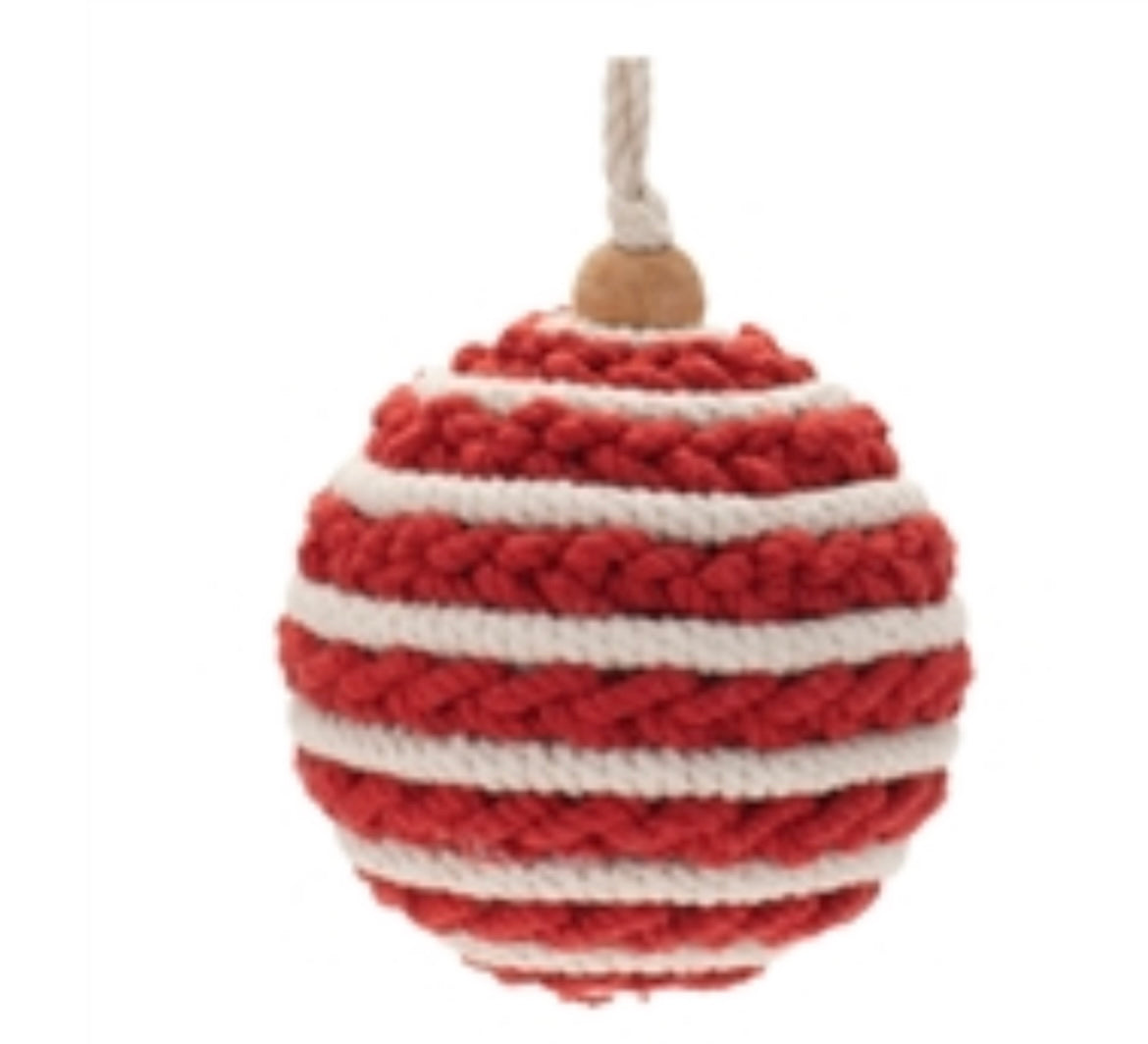 3" Knit Red White Stripe Ornament