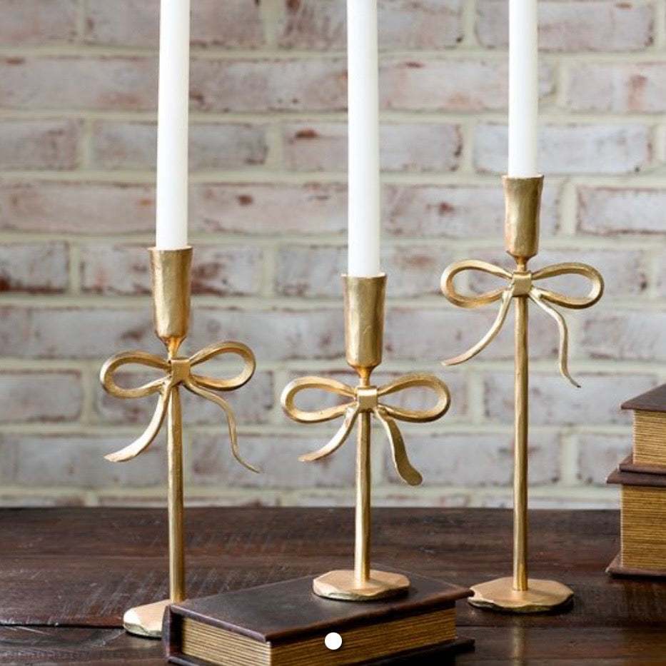 Gold Bow Candle Holders