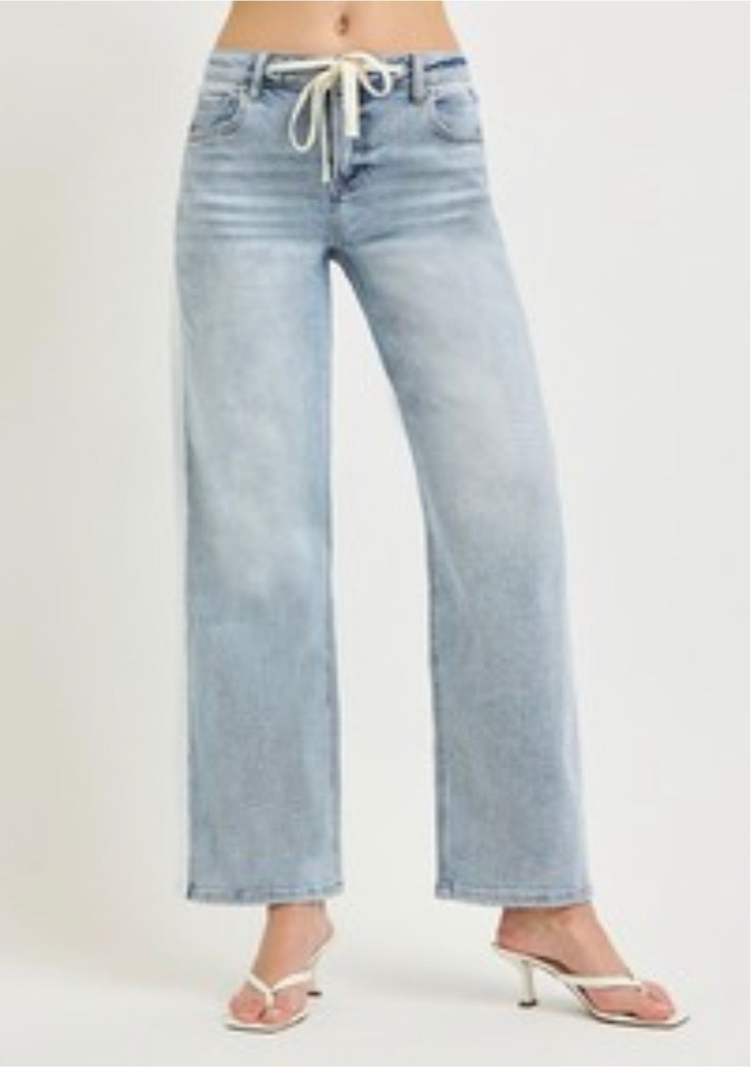 Risen Side White Stripe Drawstring Waist Jean
