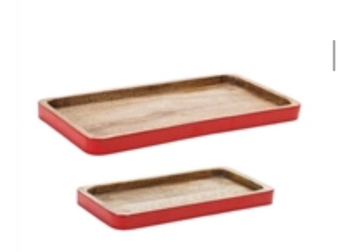 12" Red + Wood Tray