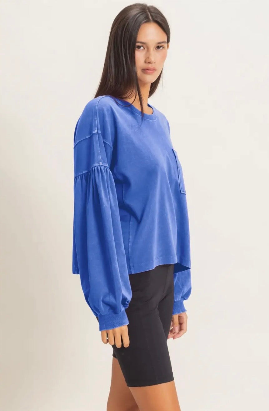 Mineral Wash Puff Sleeve Top