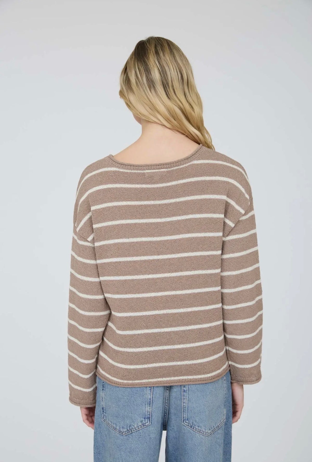Stripe Textured Raw Edge Lightweight Sweater
