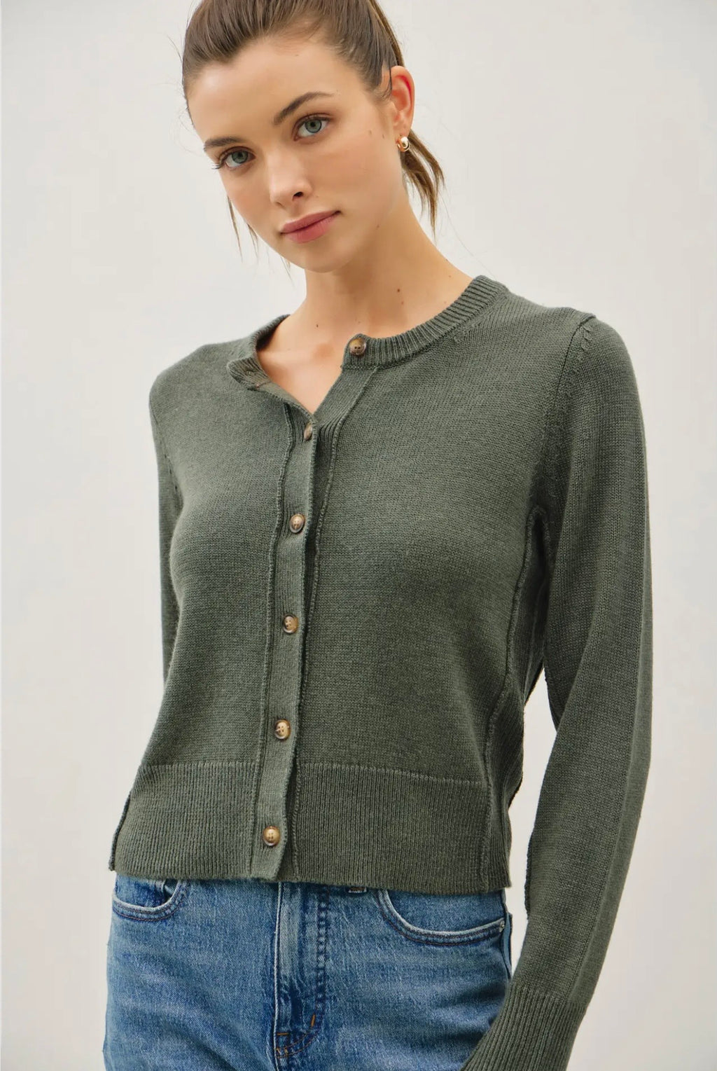 Wool Blend Classic Cut Button Up Cardigan