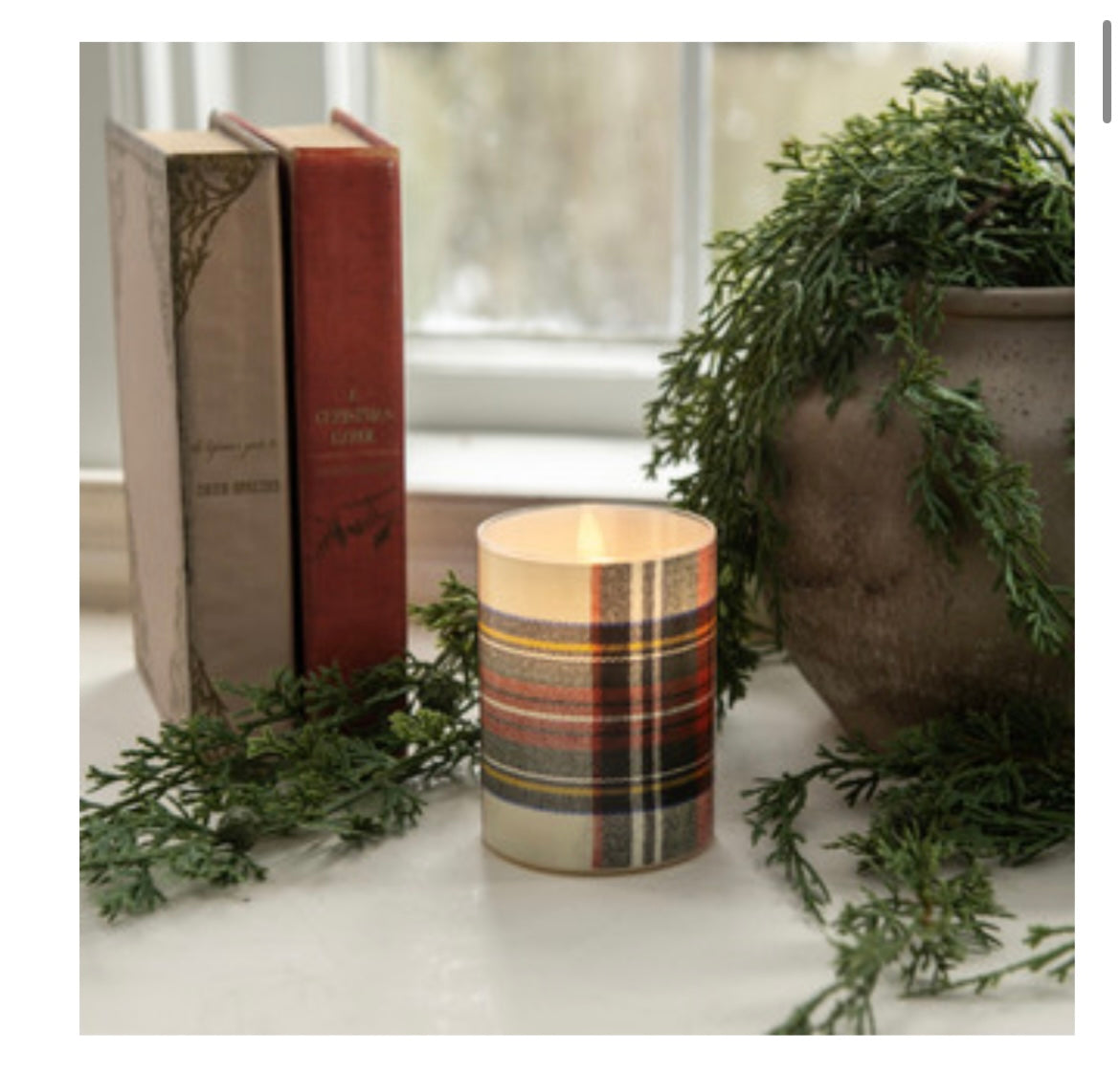 5" White Tartan Plaid LED Candle