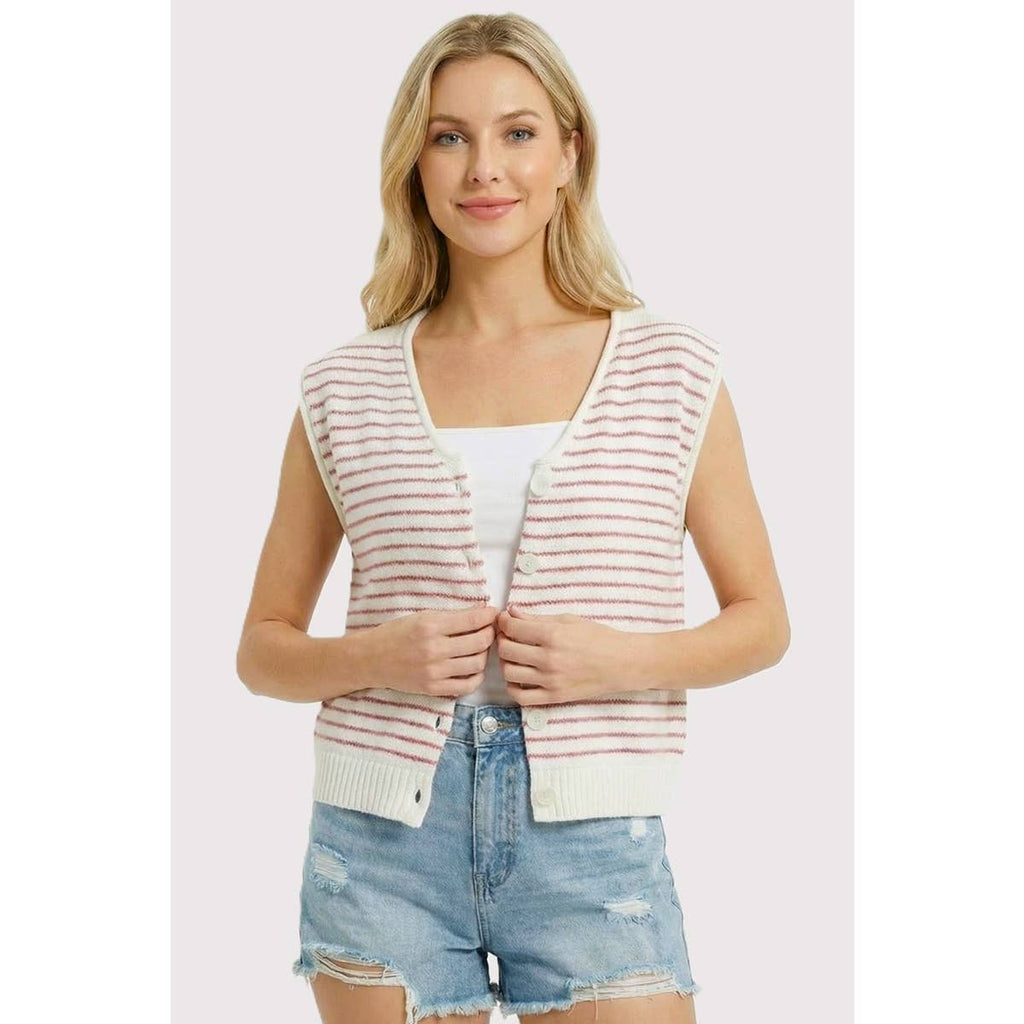 STRIPED SWEATER VEST CARDIGAN