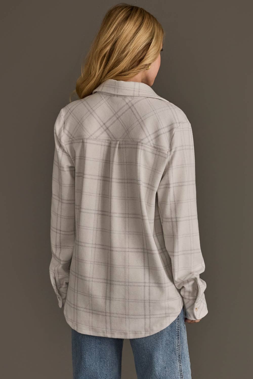 White & Lt. Gray Plaid Button Up