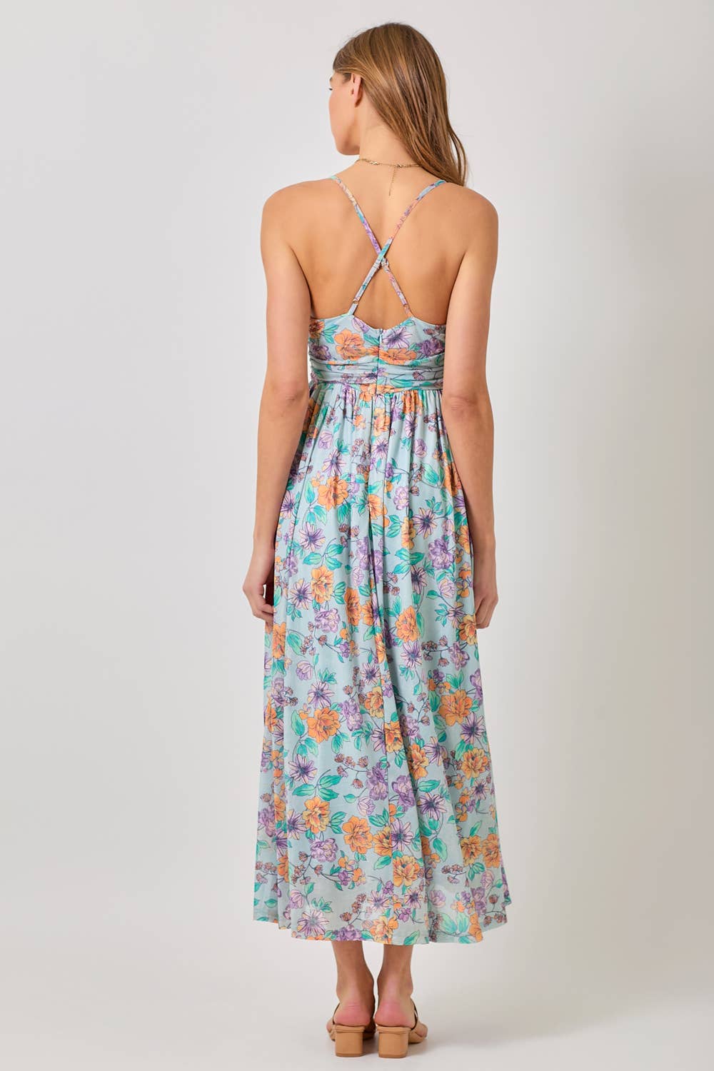 Criss Cross Back Pink Floral Dress