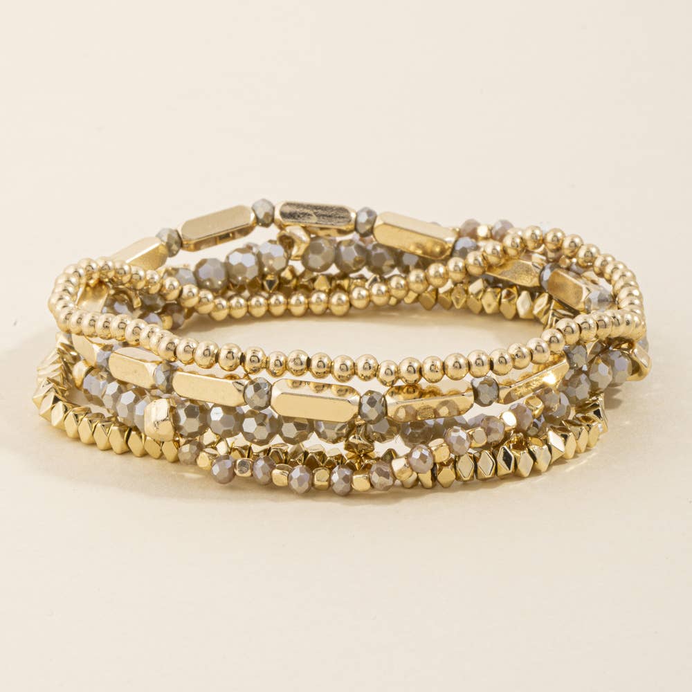 Faceted Bead And Bar Stretch Bracelet Set