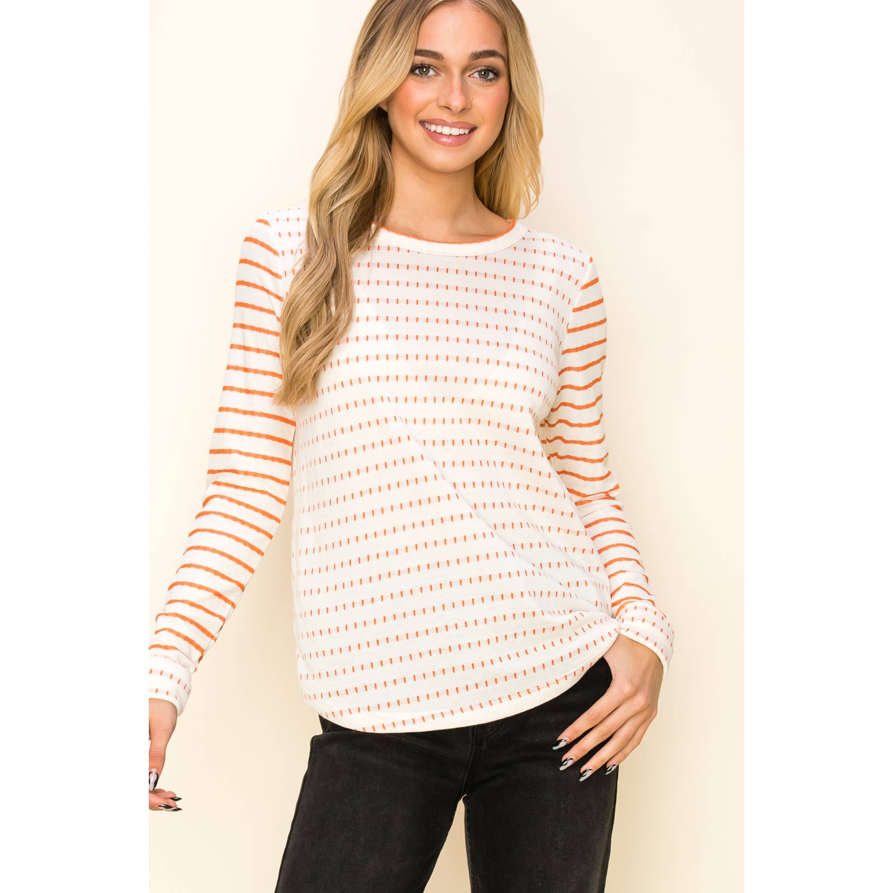 DOUBLE STRIEPD POLY FRENCH TERRRY TOP
