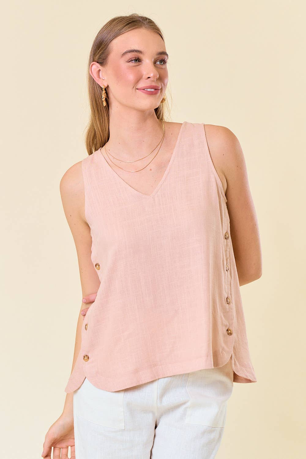 Double V-neck Top With Side Placket