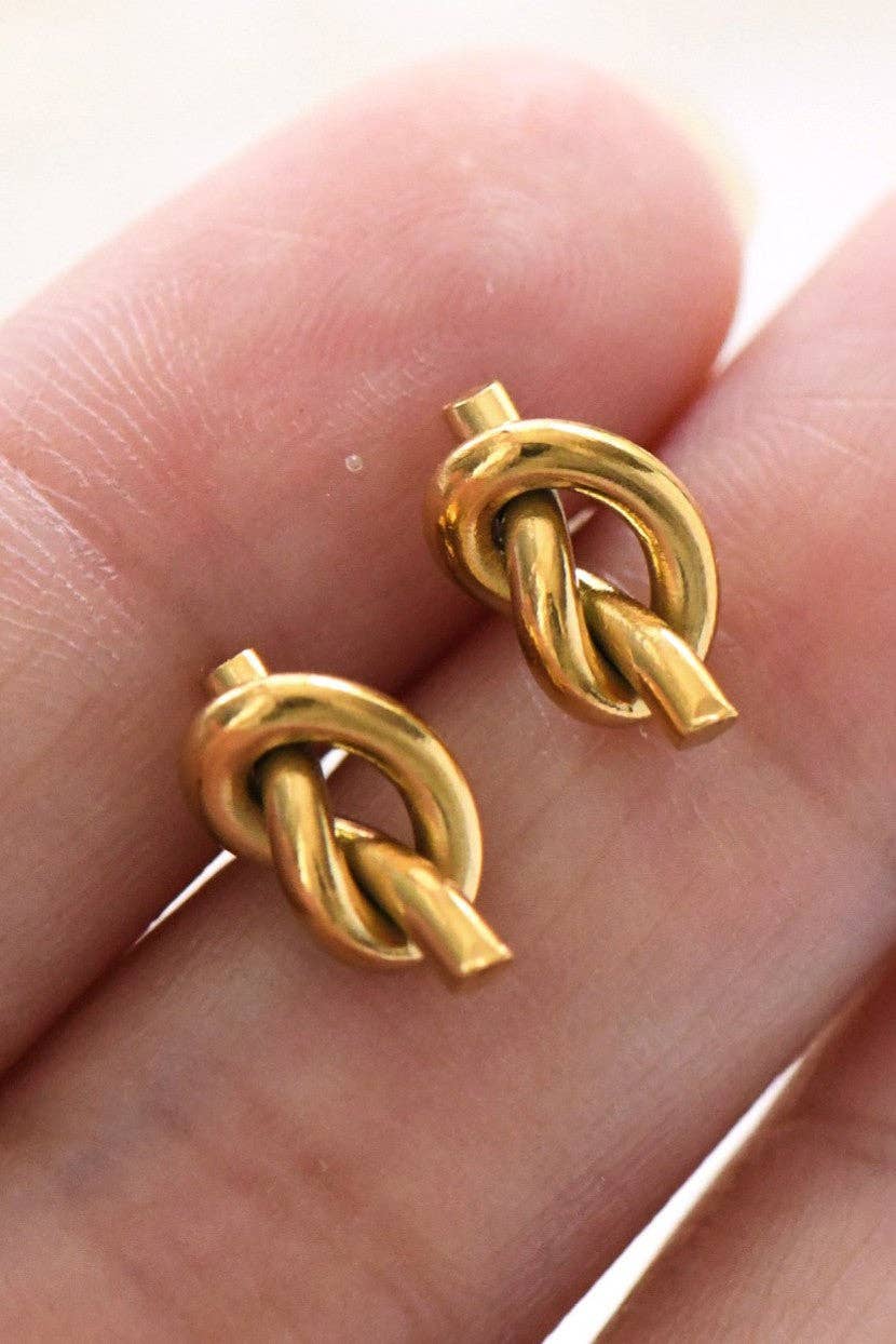18K Gold Plated Waterproof Stainless Steel Knot Stud Earrings