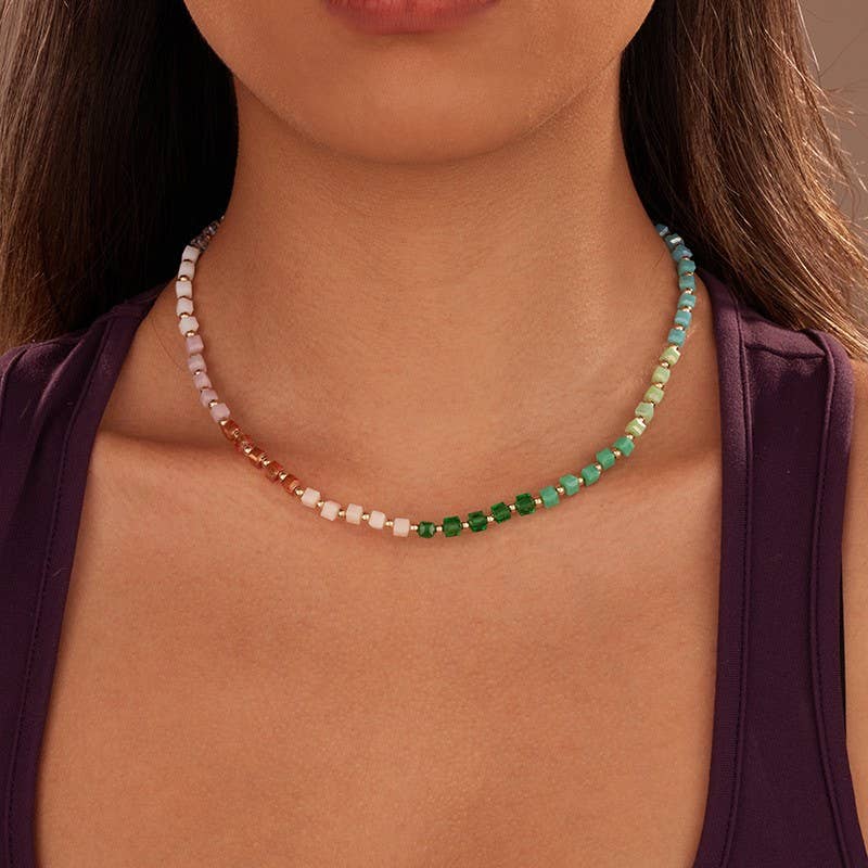 Multicolored Gradient Cube Crystal Necklace