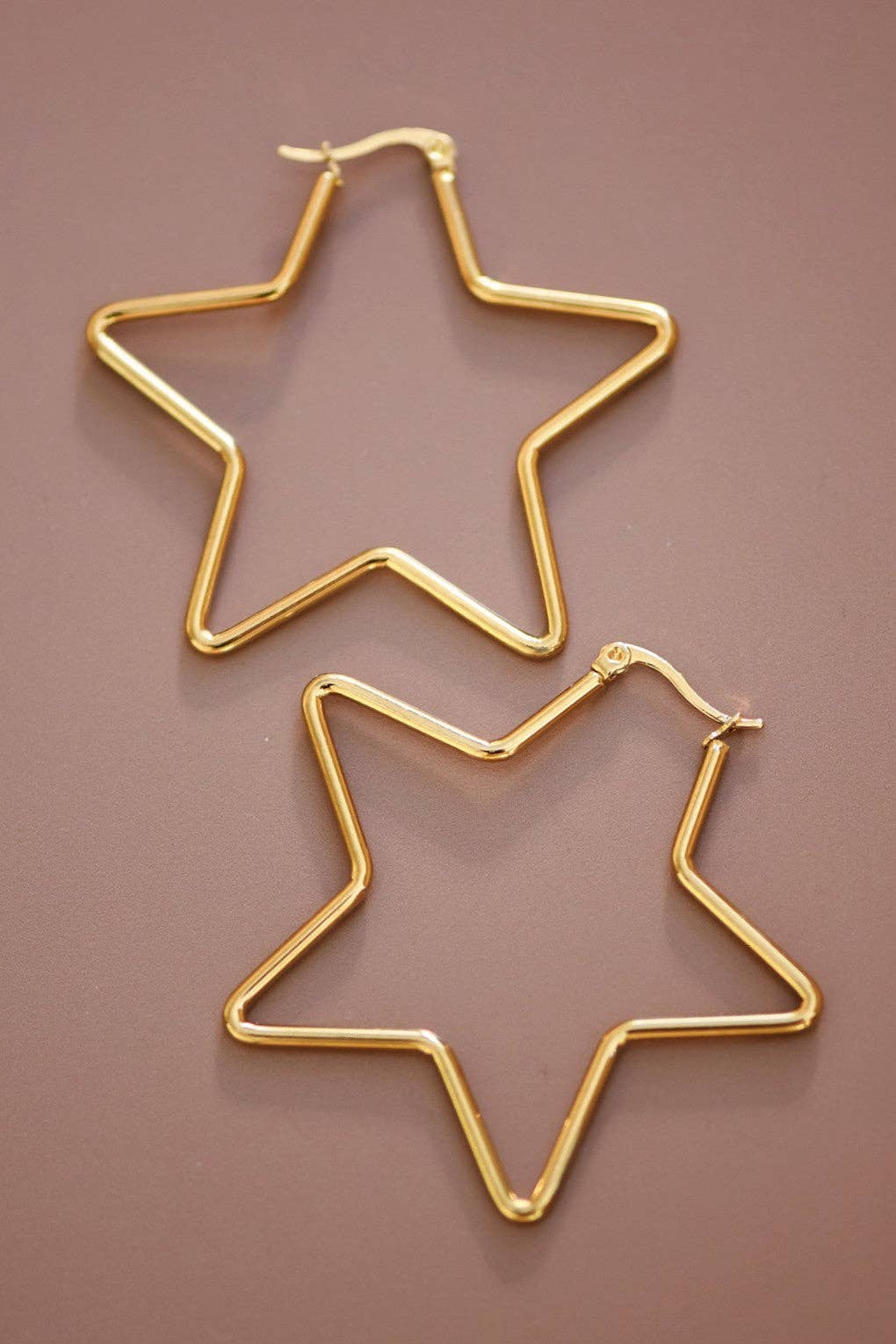 18K Gold Plated Waterproof Stainless Steel Star Hoop Earrings