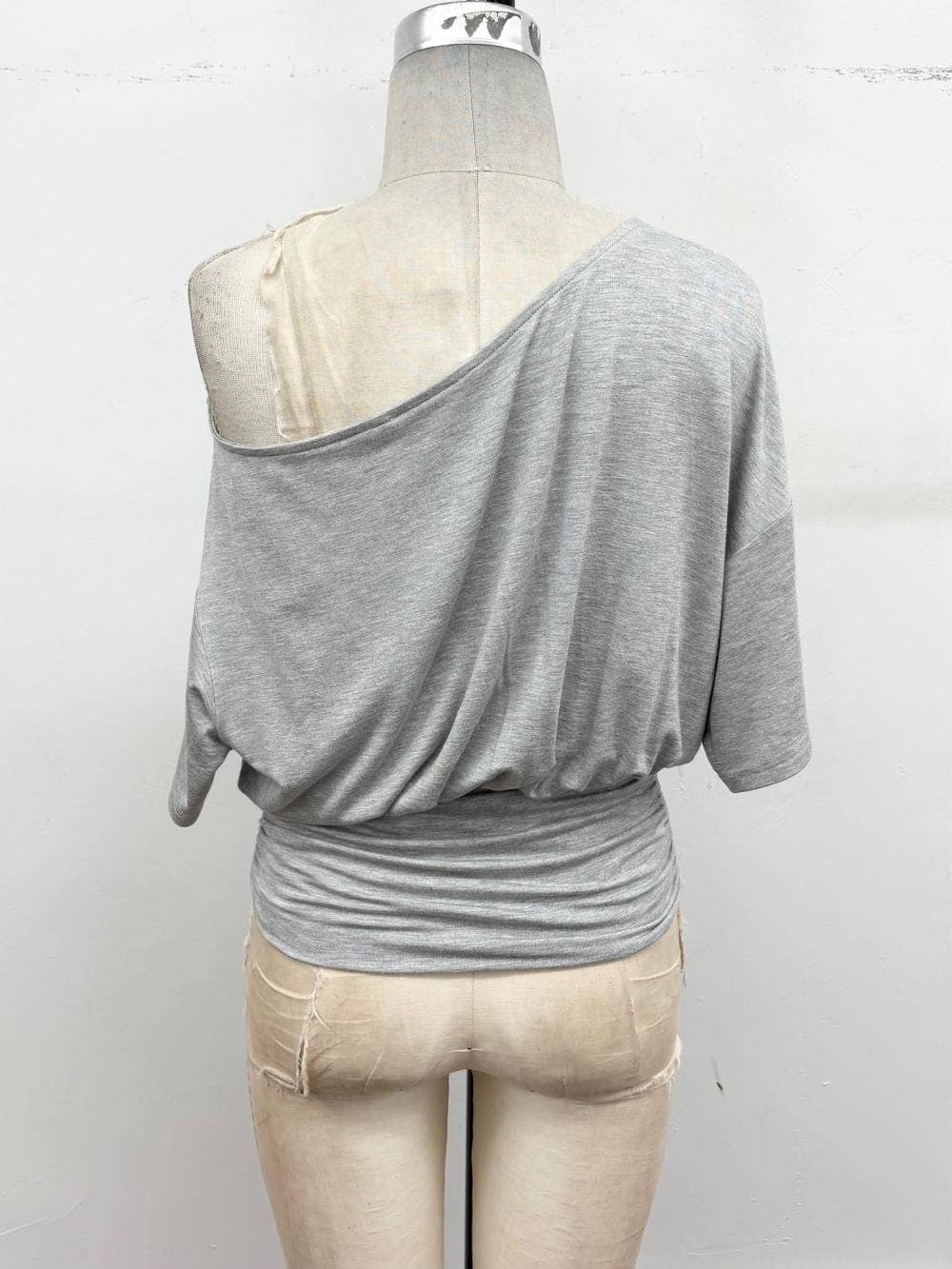 One-Shoulder Ruched Waist Knit Top