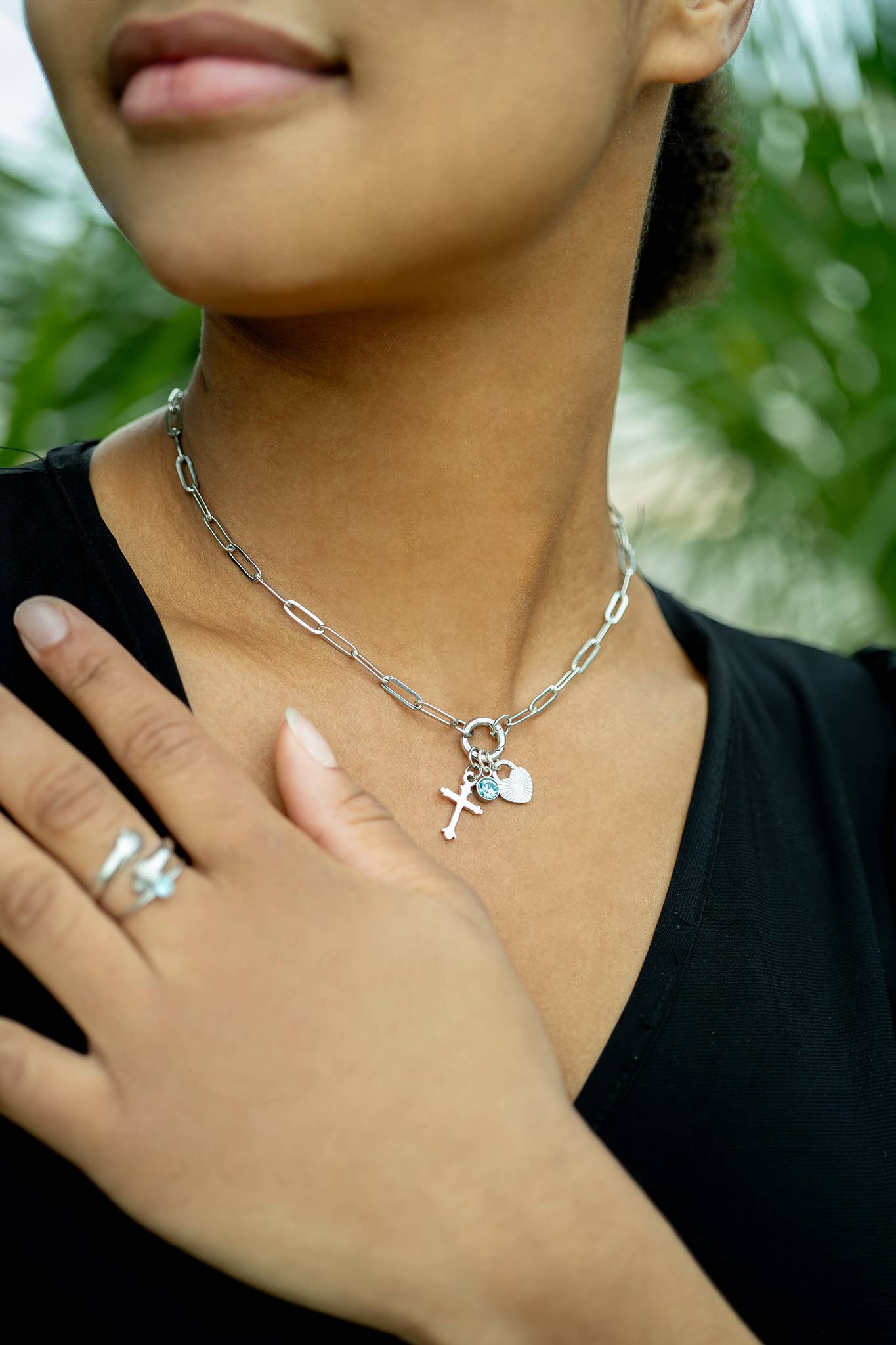 Stainless Steel Paperclip Charm Keeper Necklace: Stainless / 20"+2"