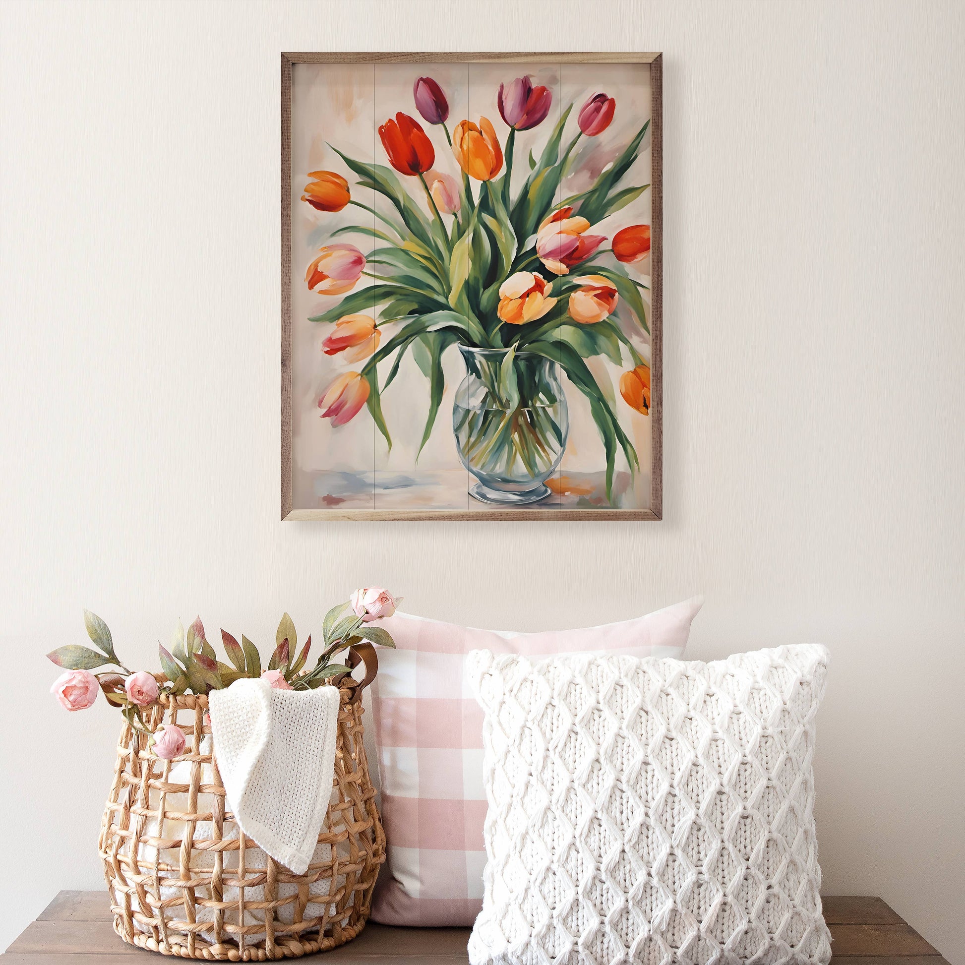 Tulips In Clear Vase Wooden Sign 8x10