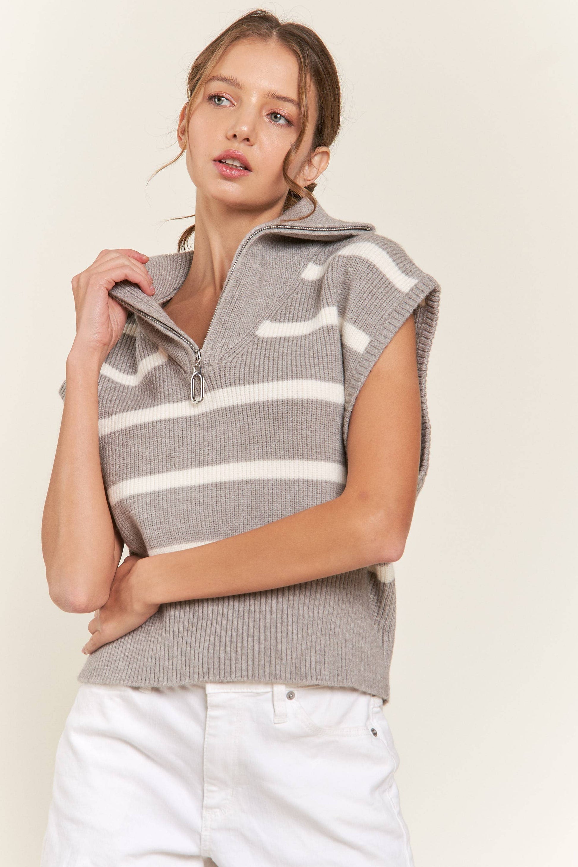 Gray Striped Sweater Vest