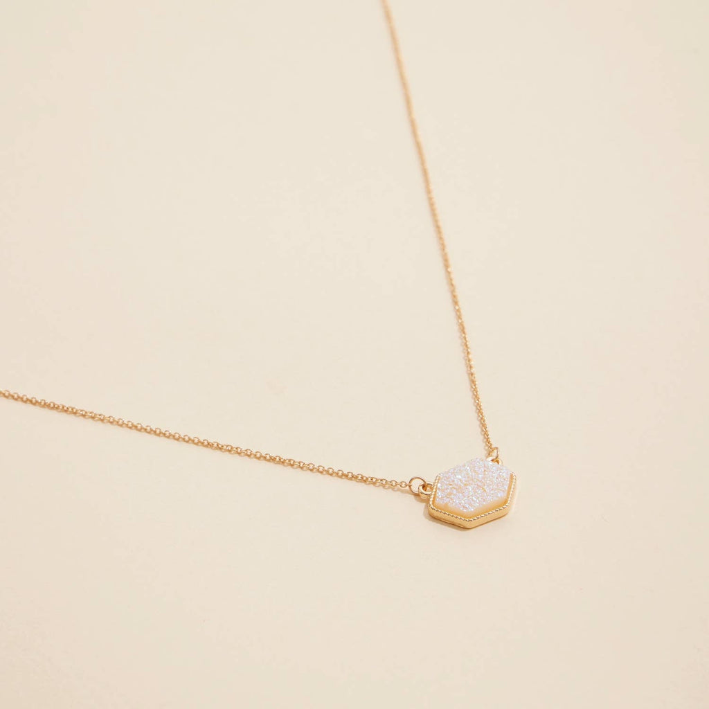Hexagon Druzy Stone Charm Short Necklace